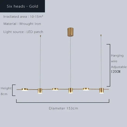 Modern gold linear dimmable led ceiling chandelier dining room light