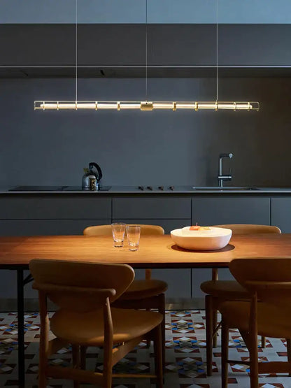 Modern gold linear glass chandelier dining room pendant light