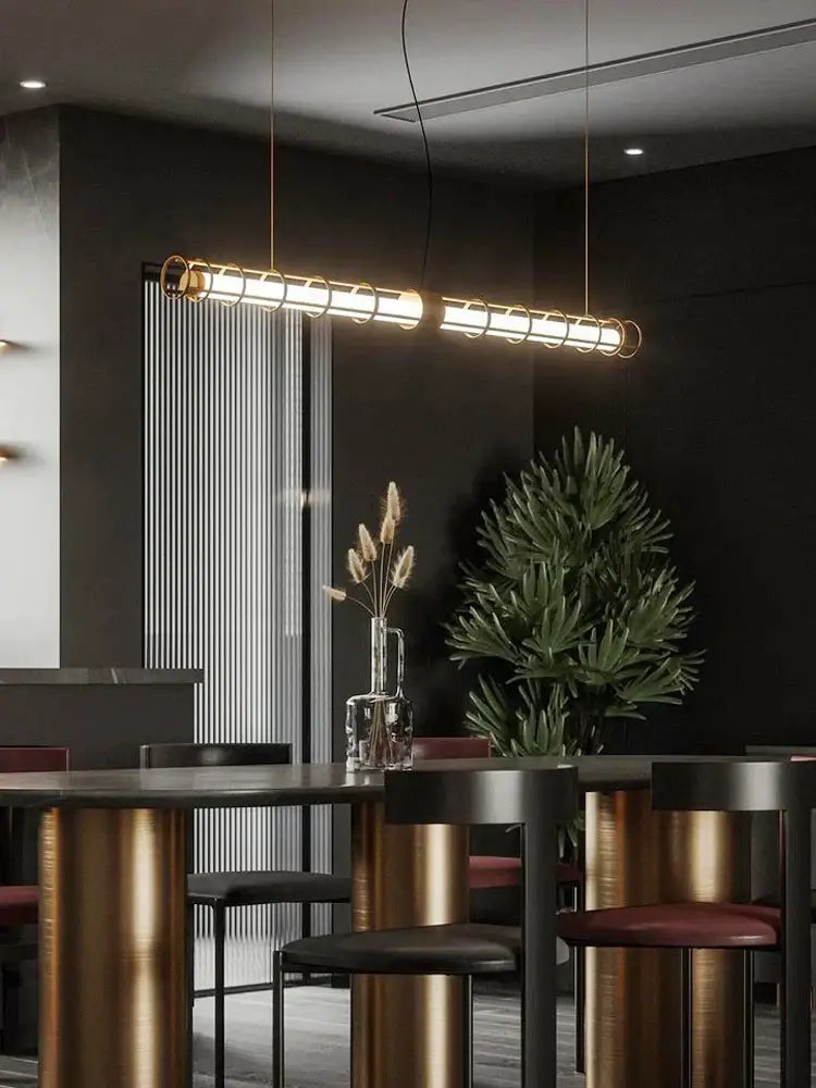 Modern gold linear glass chandelier dining room pendant light