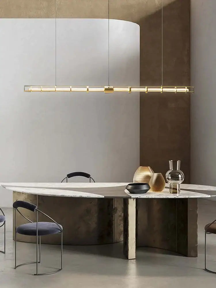 Modern gold linear glass chandelier dining room pendant light