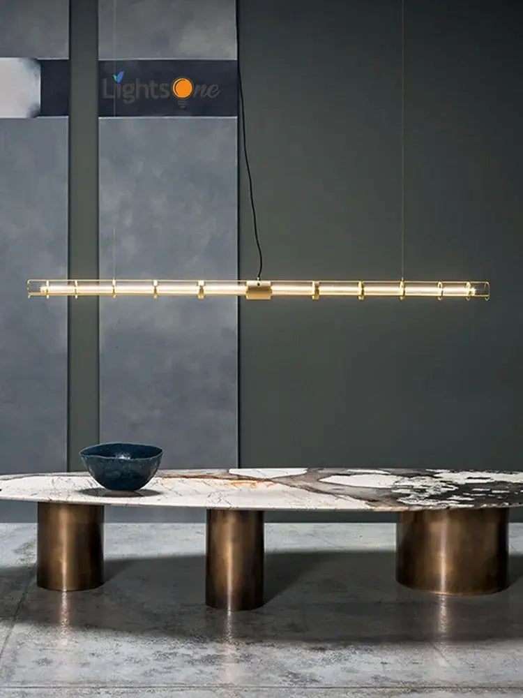 Modern gold linear glass chandelier dining room pendant light