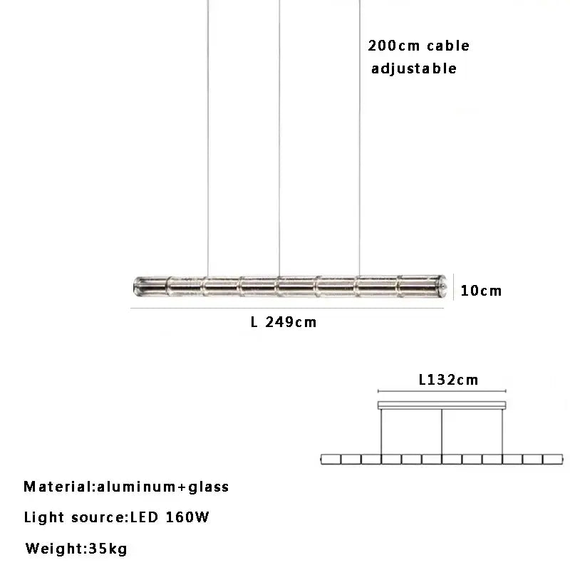 Modern gold linear glass led chandelier for kitchen island