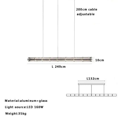 Modern gold linear glass led chandelier for kitchen island