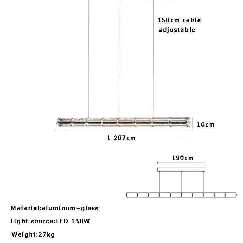 Modern gold linear glass led chandelier for kitchen island
