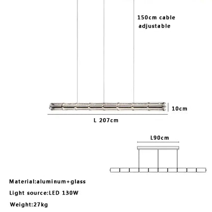 Modern gold linear glass led chandelier for kitchen island