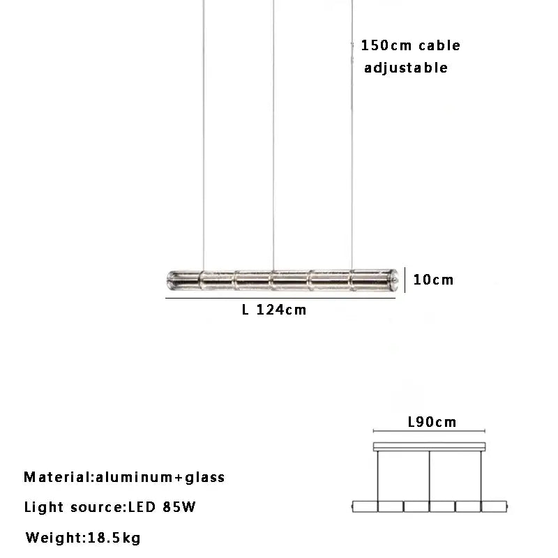 Modern gold linear glass led chandelier for kitchen island