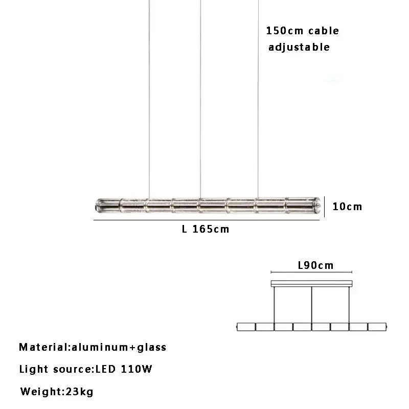 Modern gold linear glass led chandelier for kitchen island