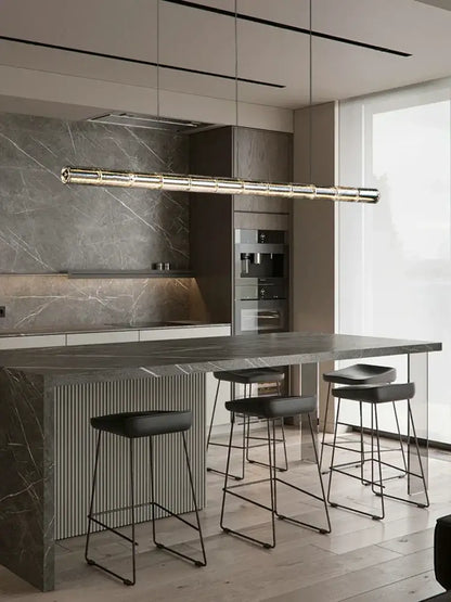 Modern gold linear glass led chandelier for kitchen island