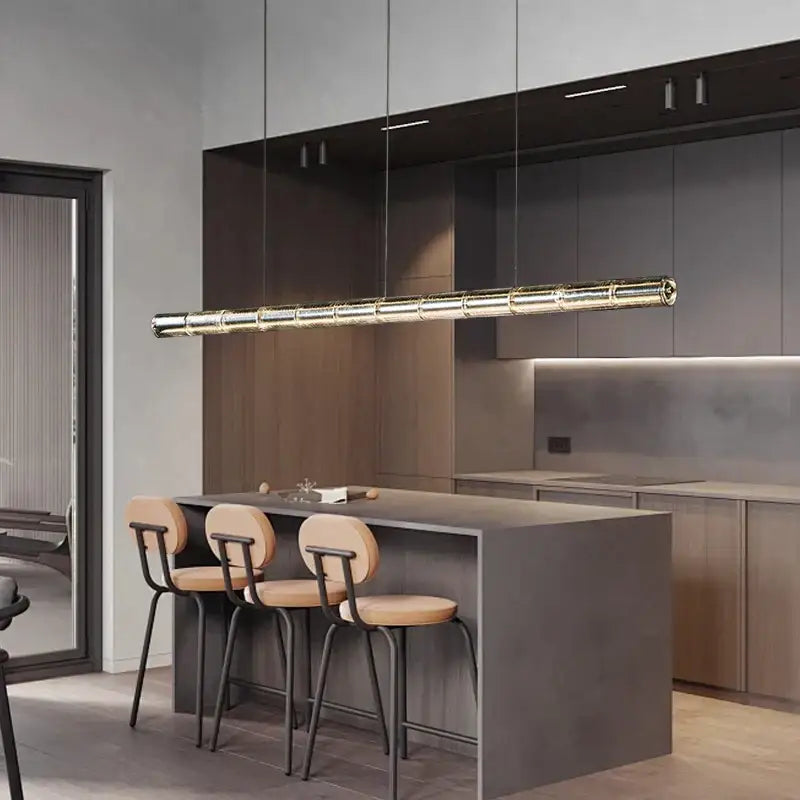Modern gold linear glass led chandelier for kitchen island