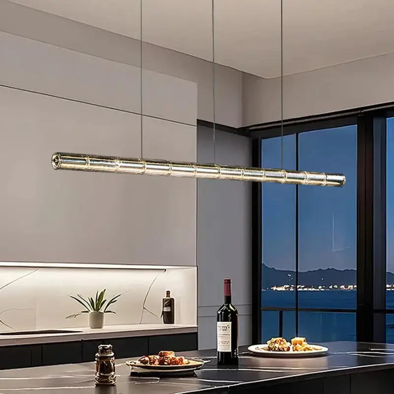 Modern gold linear glass led chandelier for kitchen island
