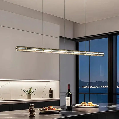 Modern gold linear glass led chandelier for kitchen island