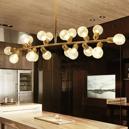 Modern gold linear island light dining room ribbing glass shade