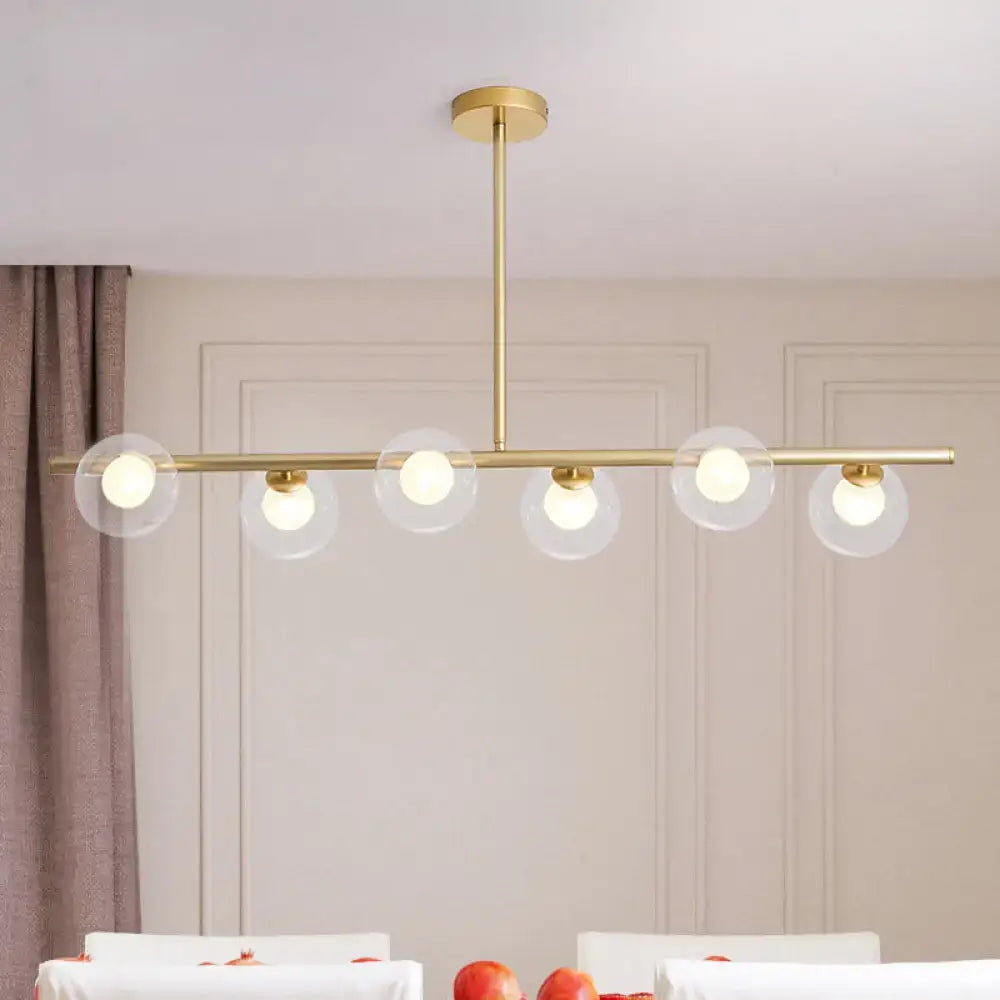 Modern gold linear island light fixture kitchen glass globe pendant