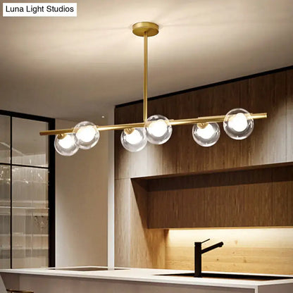 Modern gold linear island light fixture kitchen glass globe pendant