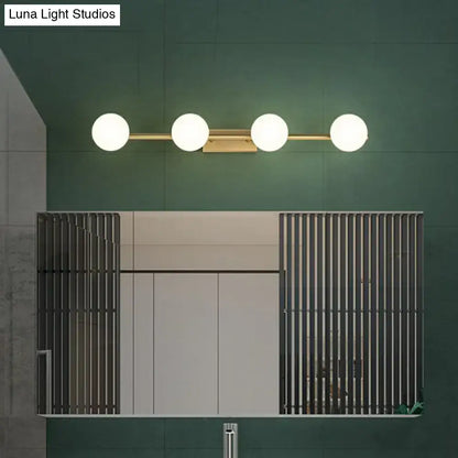Modern gold linear wall sconce with milky ball glass for bathroom