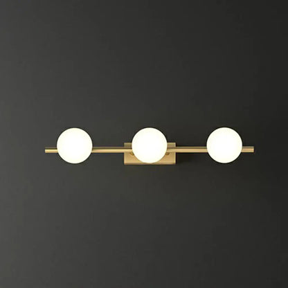 Modern gold linear wall sconce with milky ball glass for bathroom