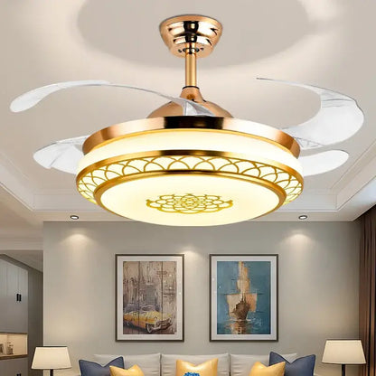 Modern gold living room fan light with translucent blades