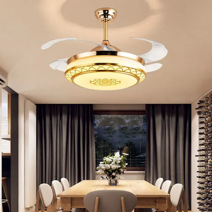 Modern gold living room fan light with translucent blades