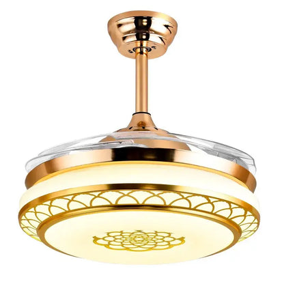 Modern gold living room fan light with translucent blades