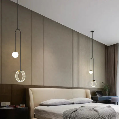 Modern gold luxury led pendant light bedroom art ring lamp