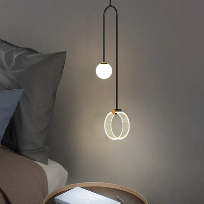 Modern gold luxury led pendant light bedroom art ring lamp