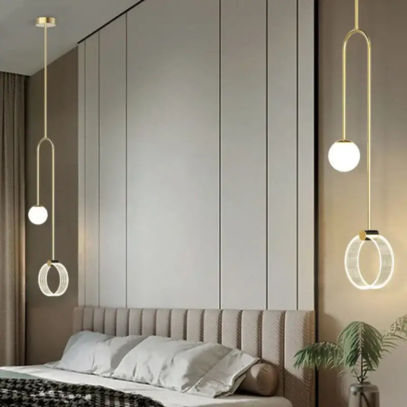 Modern gold luxury led pendant light bedroom art ring lamp