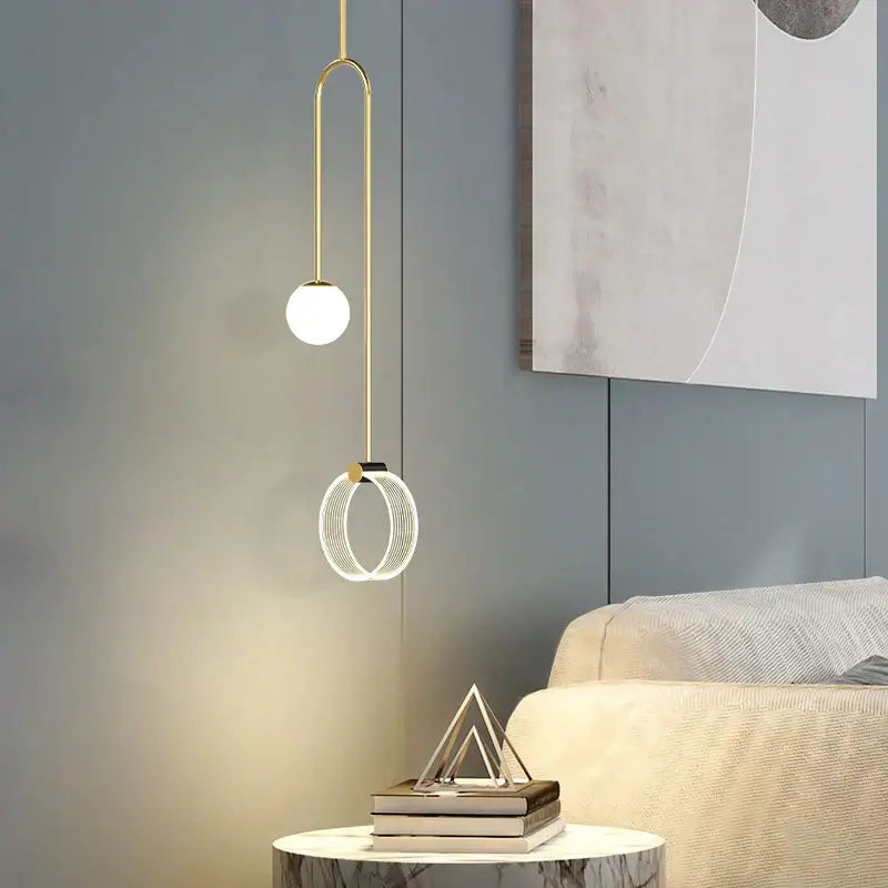 Modern gold luxury led pendant light bedroom art ring lamp