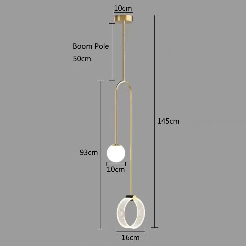 Modern gold luxury led pendant light bedroom art ring lamp