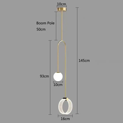 Modern gold luxury led pendant light bedroom art ring lamp