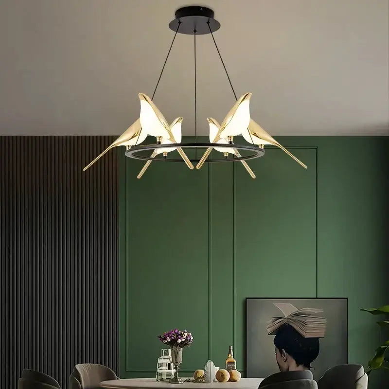 Modern gold magpie bird ceiling chandelier for living room