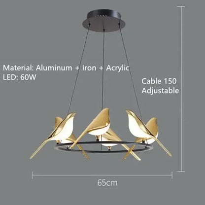 Modern gold magpie bird led chandelier dining room pendant light