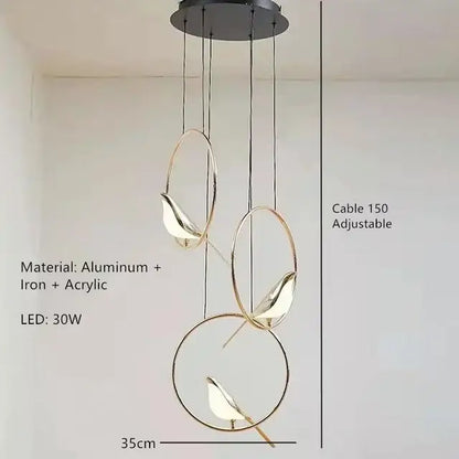 Modern gold magpie bird led chandelier dining room pendant light
