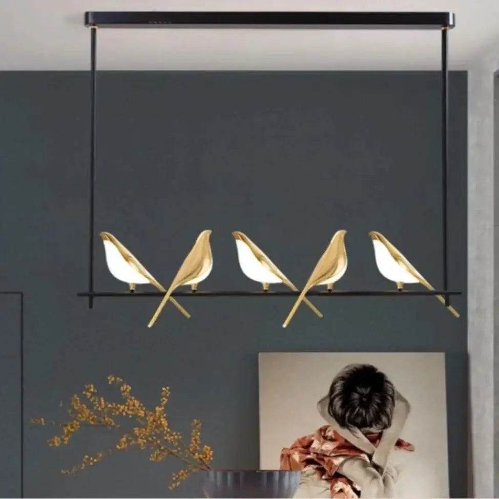 Modern gold magpie bird led chandelier dining room pendant light