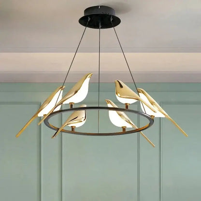Modern gold magpie bird led chandelier dining room pendant light