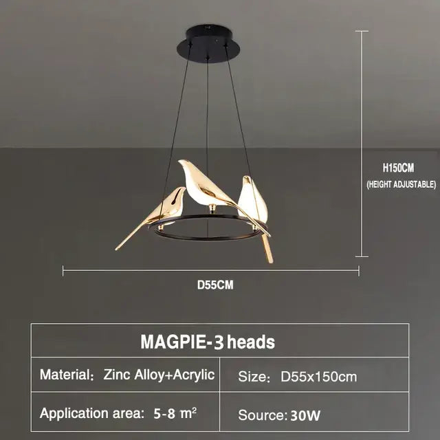 Modern gold magpie bird led ring chandelier dining room light