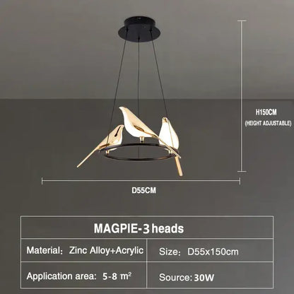 Modern gold magpie bird led ring chandelier dining room light