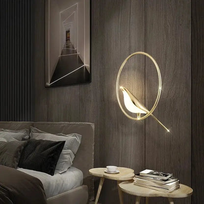 Modern gold magpie bird led ring chandelier dining room light