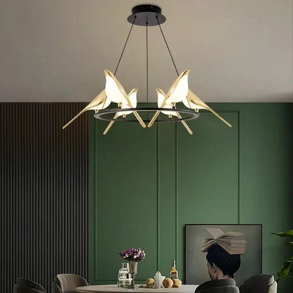 Modern gold magpie bird led ring chandelier dining room light