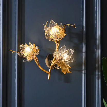 Modern gold maple leaf glass wall lighting fixture dining room