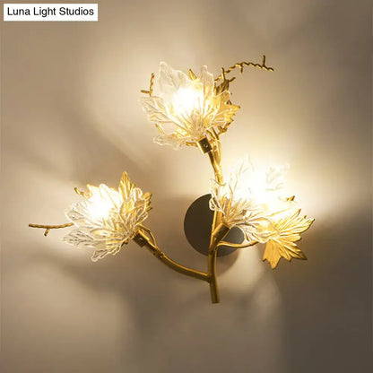 Modern gold maple leaf glass wall lighting fixture dining room