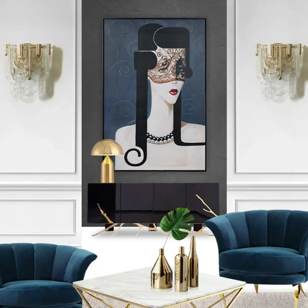 Modern gold mask canvas wall art living room decor 110v-120v light