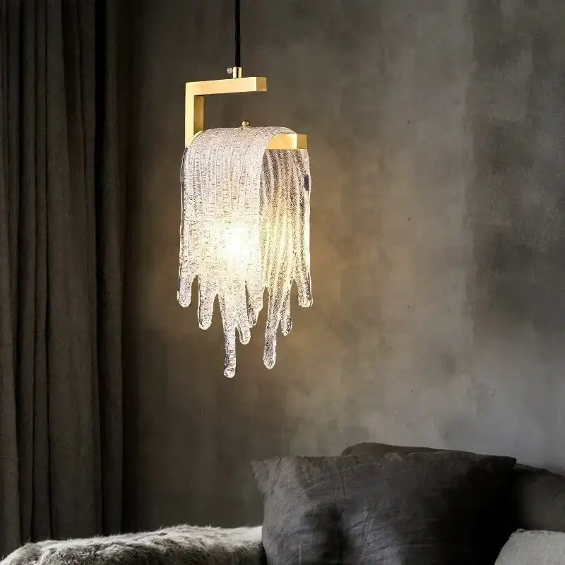 Modern gold melting ice crystal led pendant light bedroom decoration