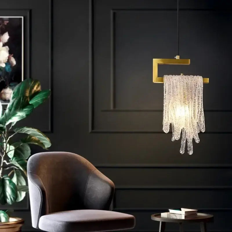 Modern gold melting ice crystal led pendant light bedroom decoration