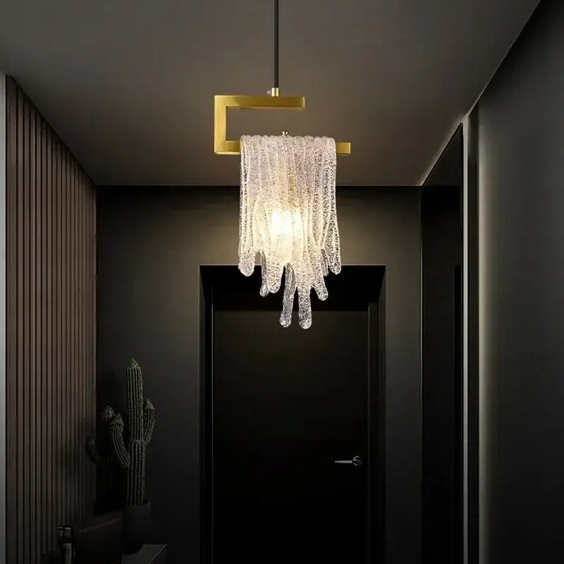 Modern gold melting ice crystal led pendant light bedroom decoration