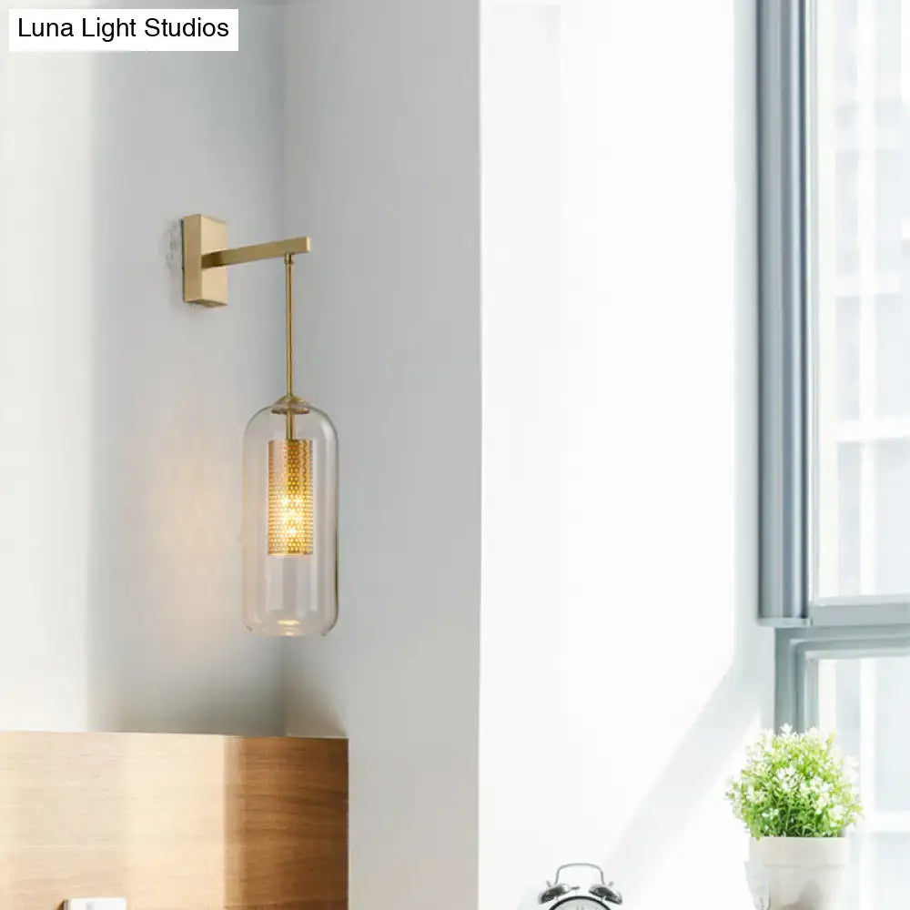 Modern gold mesh and clear glass sconce bedroom wall lamp