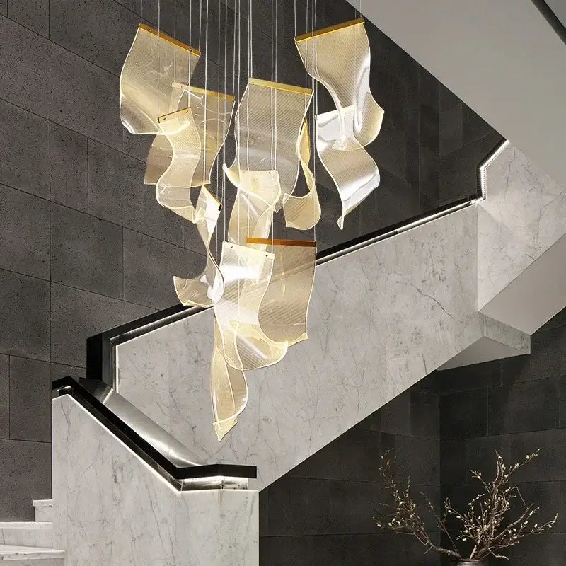 Modern gold mesh duplex building chandelier living room pendant light