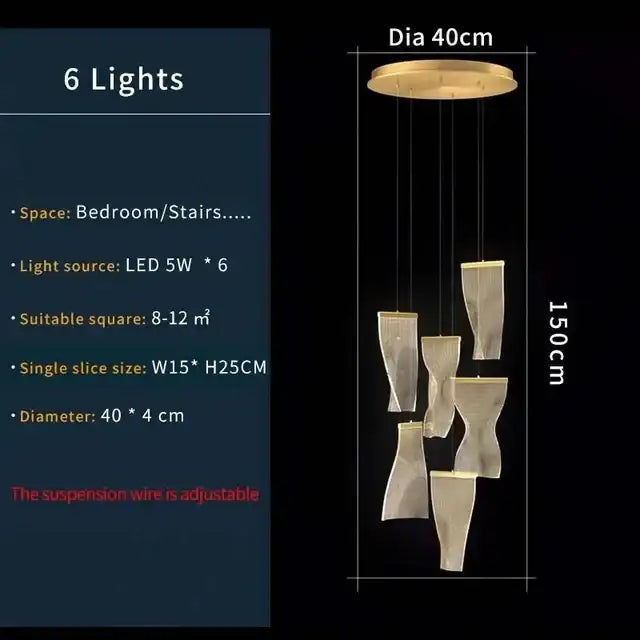 Modern gold mesh duplex building chandelier living room pendant light