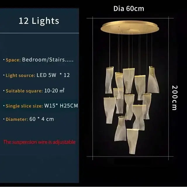 Modern gold mesh duplex building chandelier living room pendant light
