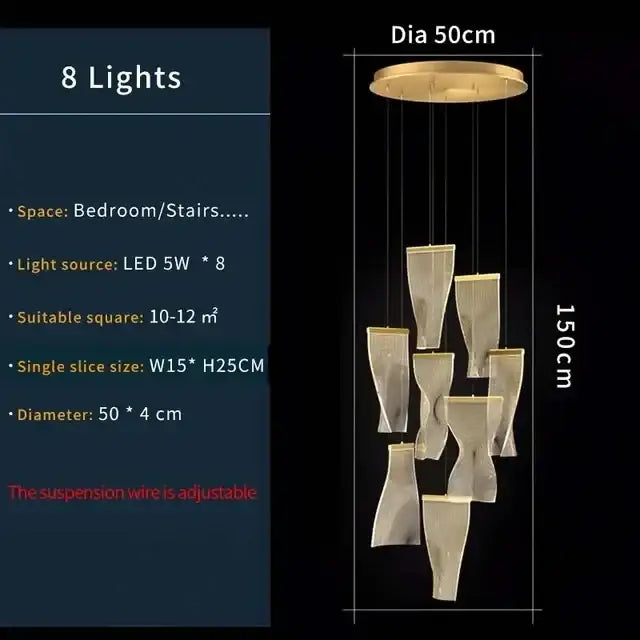 Modern gold mesh duplex building chandelier living room pendant light