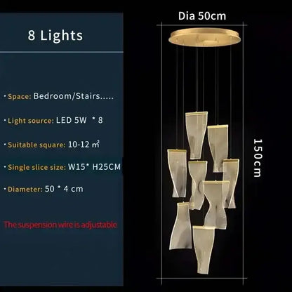Modern gold mesh duplex building chandelier living room pendant light